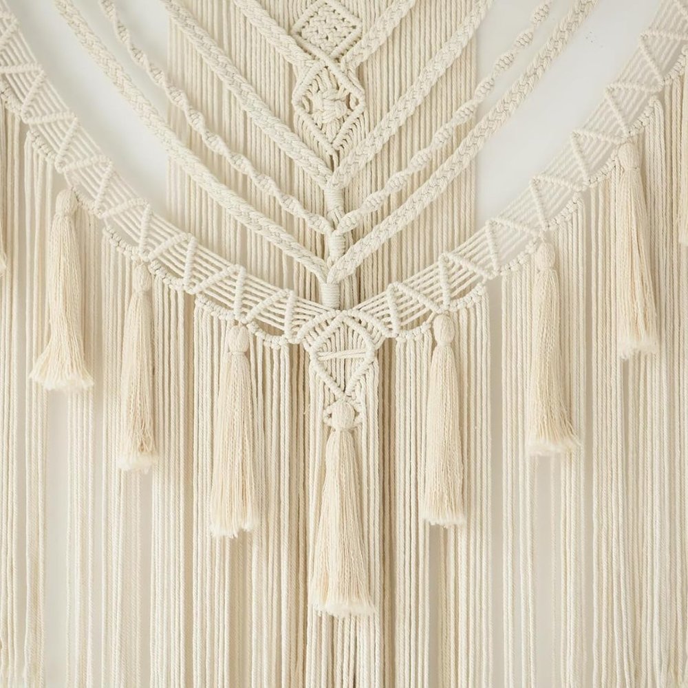 Boho Macrame Woven Handmade Craft Mid Century Modern Hanging Tassel Room Decor - Picture 6 of 8